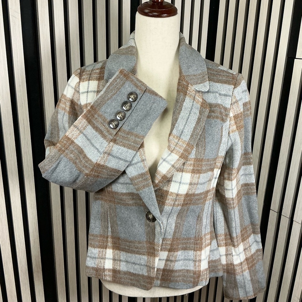 BAGATELLE Plaid Women's Jacket in Gray and Brown, Sz Sm - Picture 2 of 6